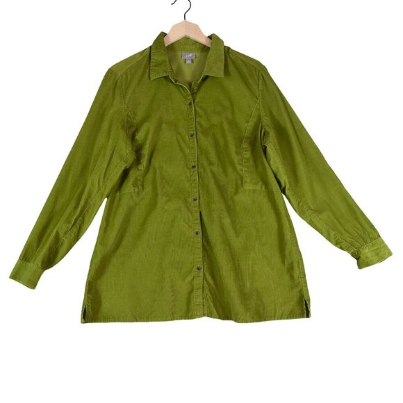 J. Jill Green Corduroy Shirt Jacket Size L Utility Peplum Coastal Pea Green - Picture 1 of 8